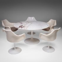 A design Tulip table with marble top and five matching armchairs, by Eero Saarinen for Knoll, H 72 -