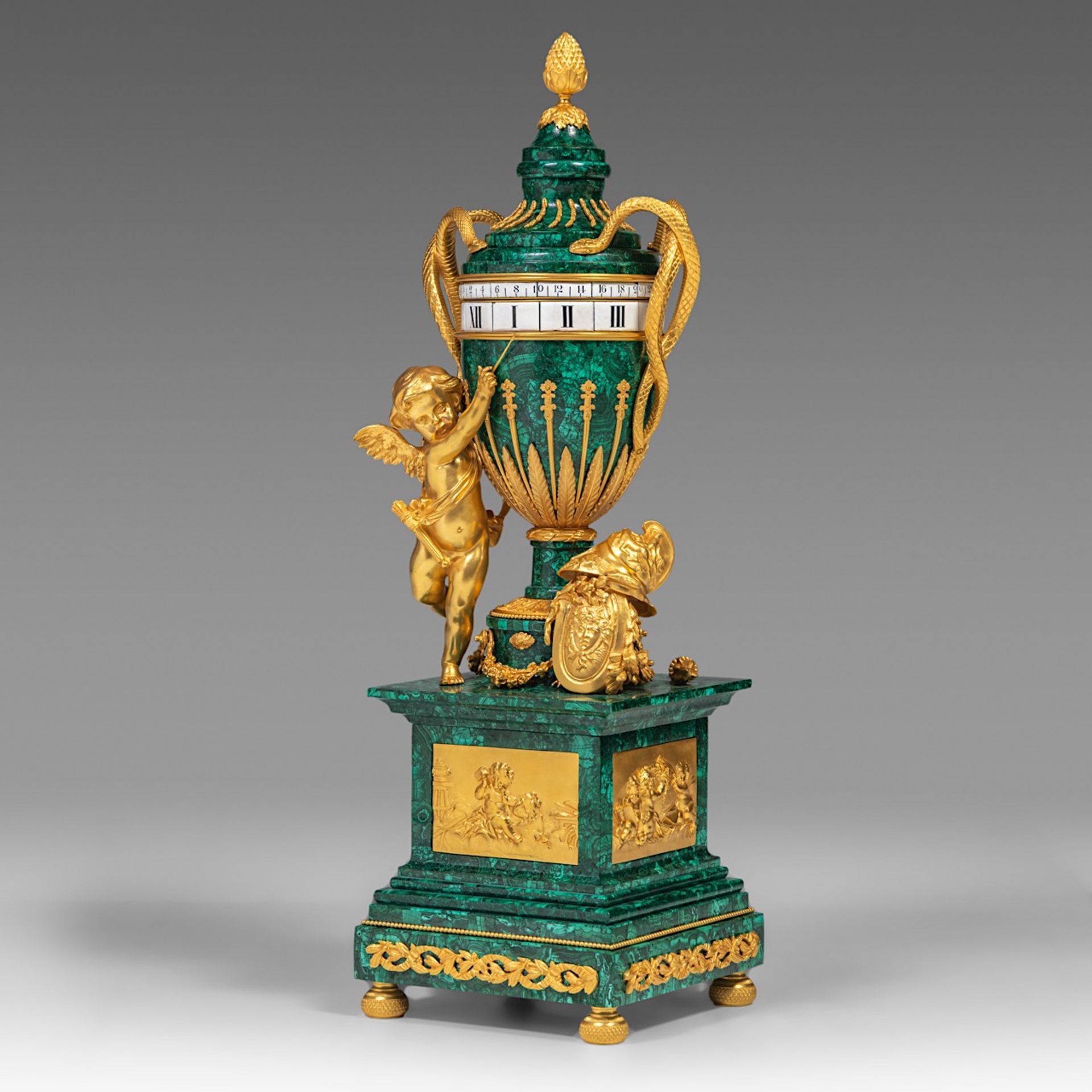 An exceptional Louis XVI style annular 'cercle tournant' clock, malachite and gilt bronze mounts, H - Image 2 of 8