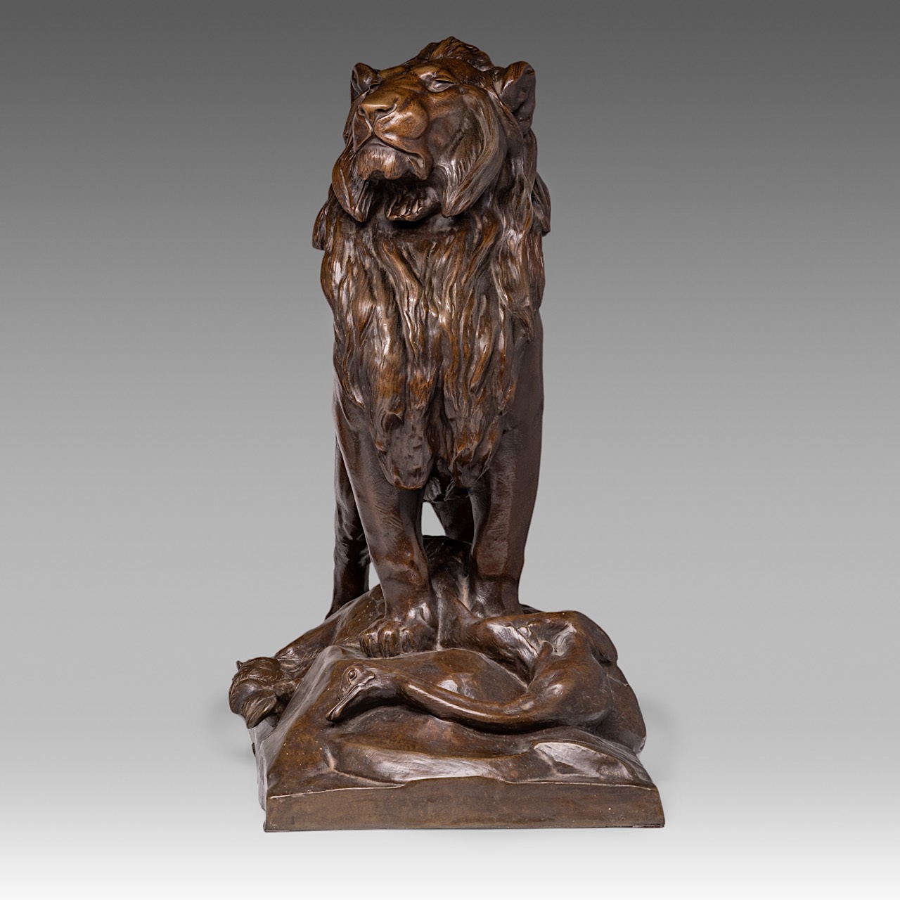 Auguste Nicolas Cain (1821-1894), 'The Lion of Nubia and its Prey', H 62 - W 72 cm - Image 3 of 8