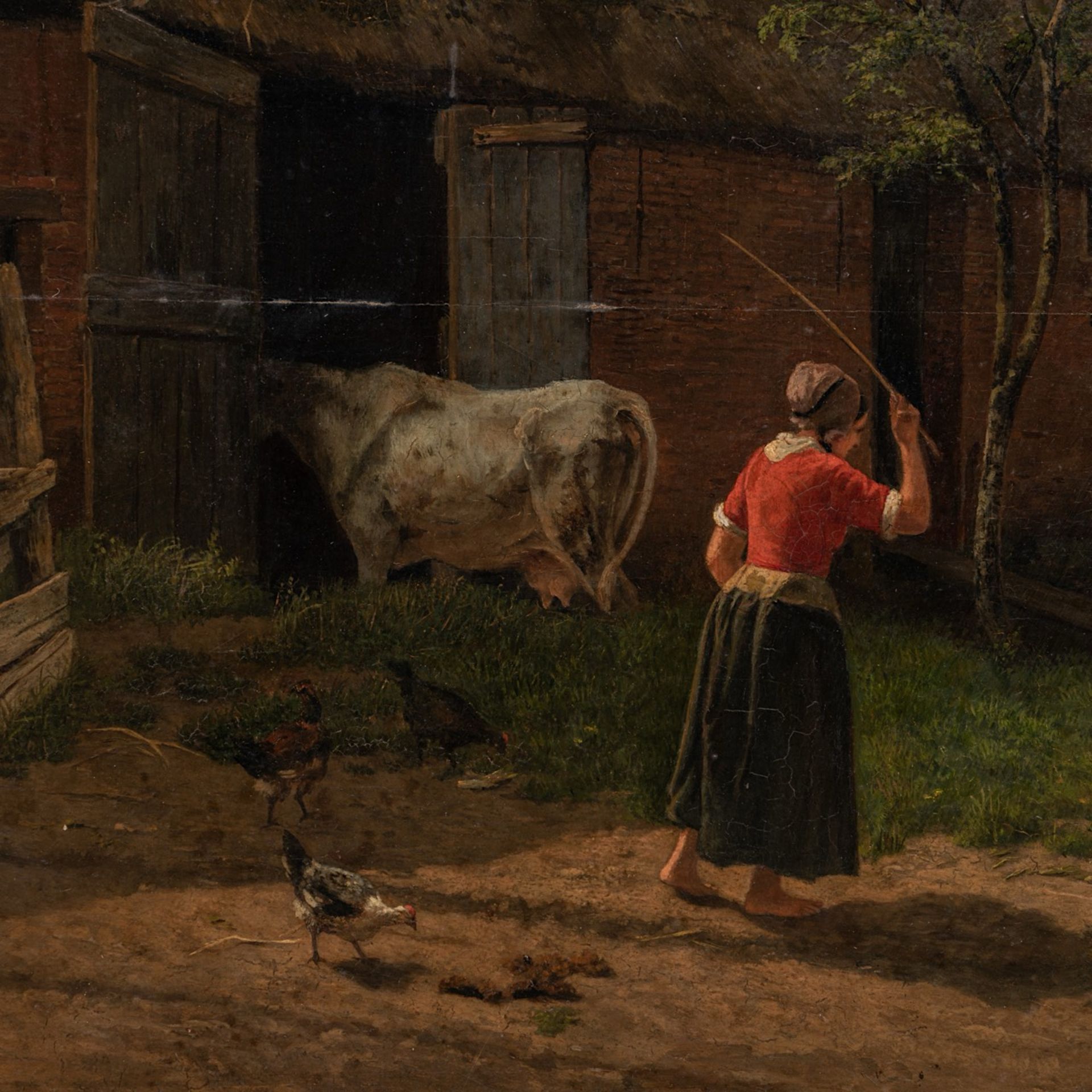 Jos Questiaux (1805-1881), a girl tends the cows, 1861, oil on oak 50 x 70 cm. (19.6 x 27.5 in.), Fr - Image 5 of 14