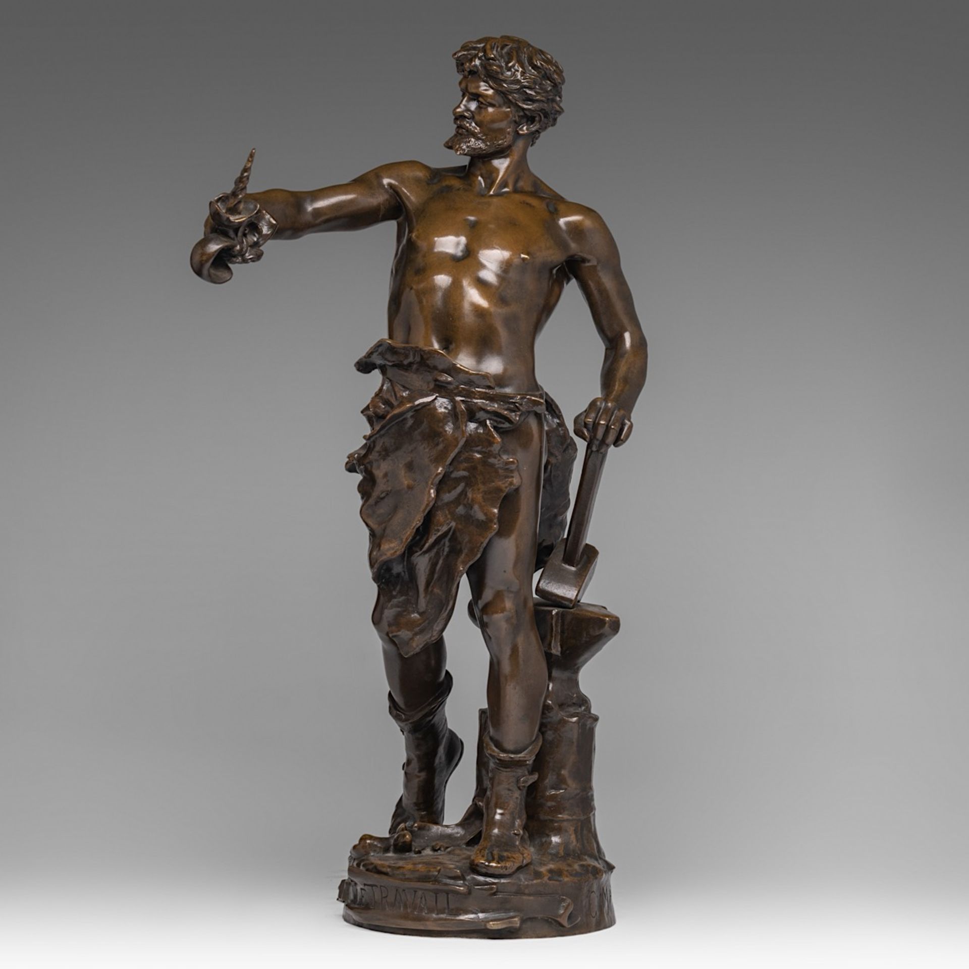 Claudius Mariton (1844-1919), 'Le Travail', patinated bronze, H 65 cm