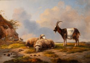 Eugene Verboeckhoven (1798-1881), Sheep and a goat in the meadow, oil on panel 33 x 45 cm. (12.9 x 1