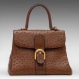 A Delvaux Brillant MM ostrich leather handbag, H 22 - W 29 - D 15 cm
