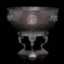 A Neoclassical English silver punchbowl, London hallmarks, year letter E (1900-1901), maker's mark J