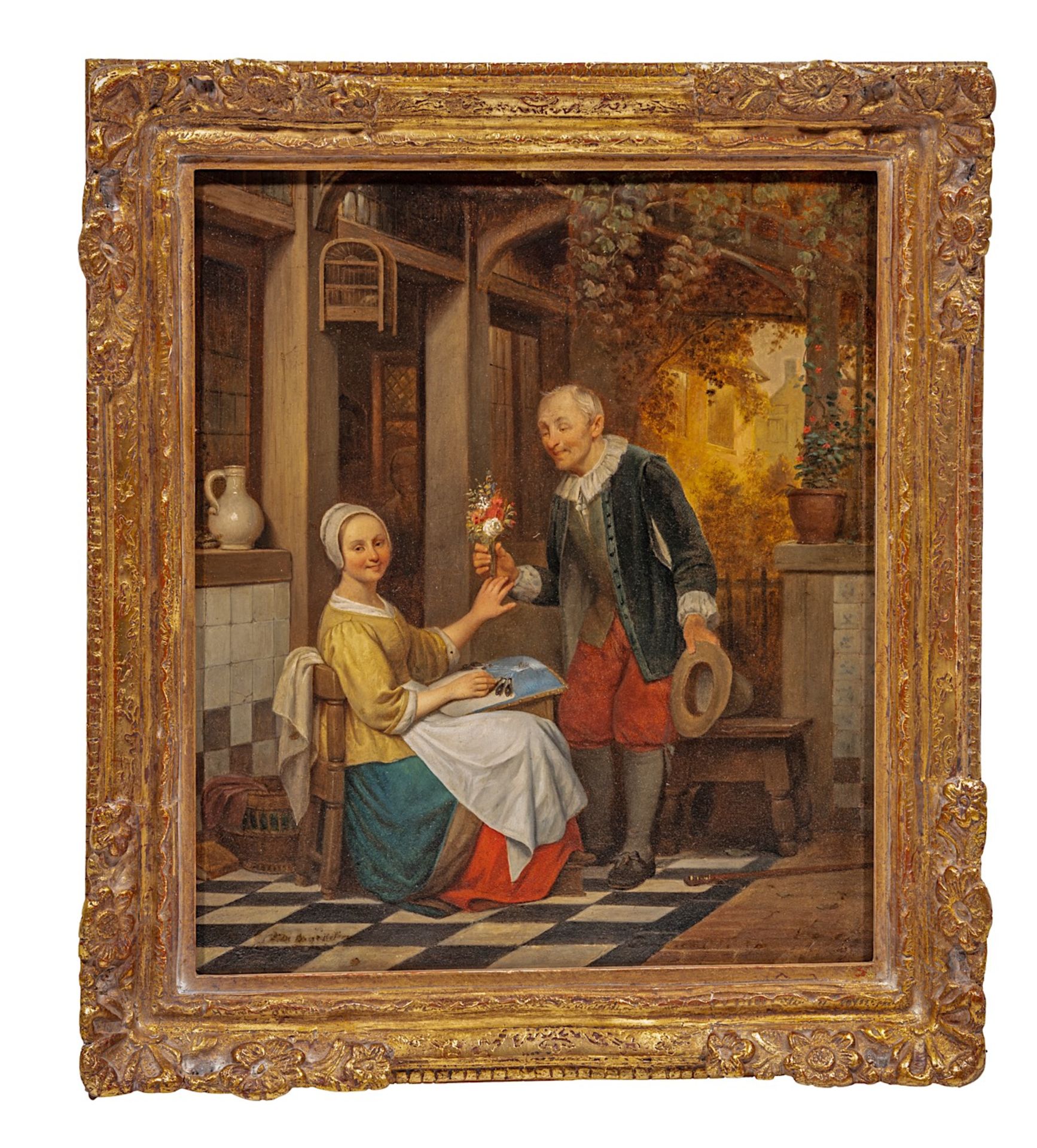 Ferdinand I De Braekeleer (1792-1883), the proposal, oil on mahogany 33.5 x 29 cm. (13.1 x 11.4 in.) - Image 2 of 5