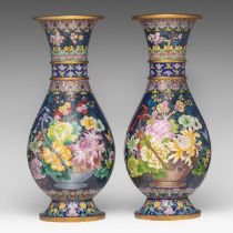 A pair of Chinese cloisonne enamelled 'Flower basket' vases, 20thC, H 52,5 cm