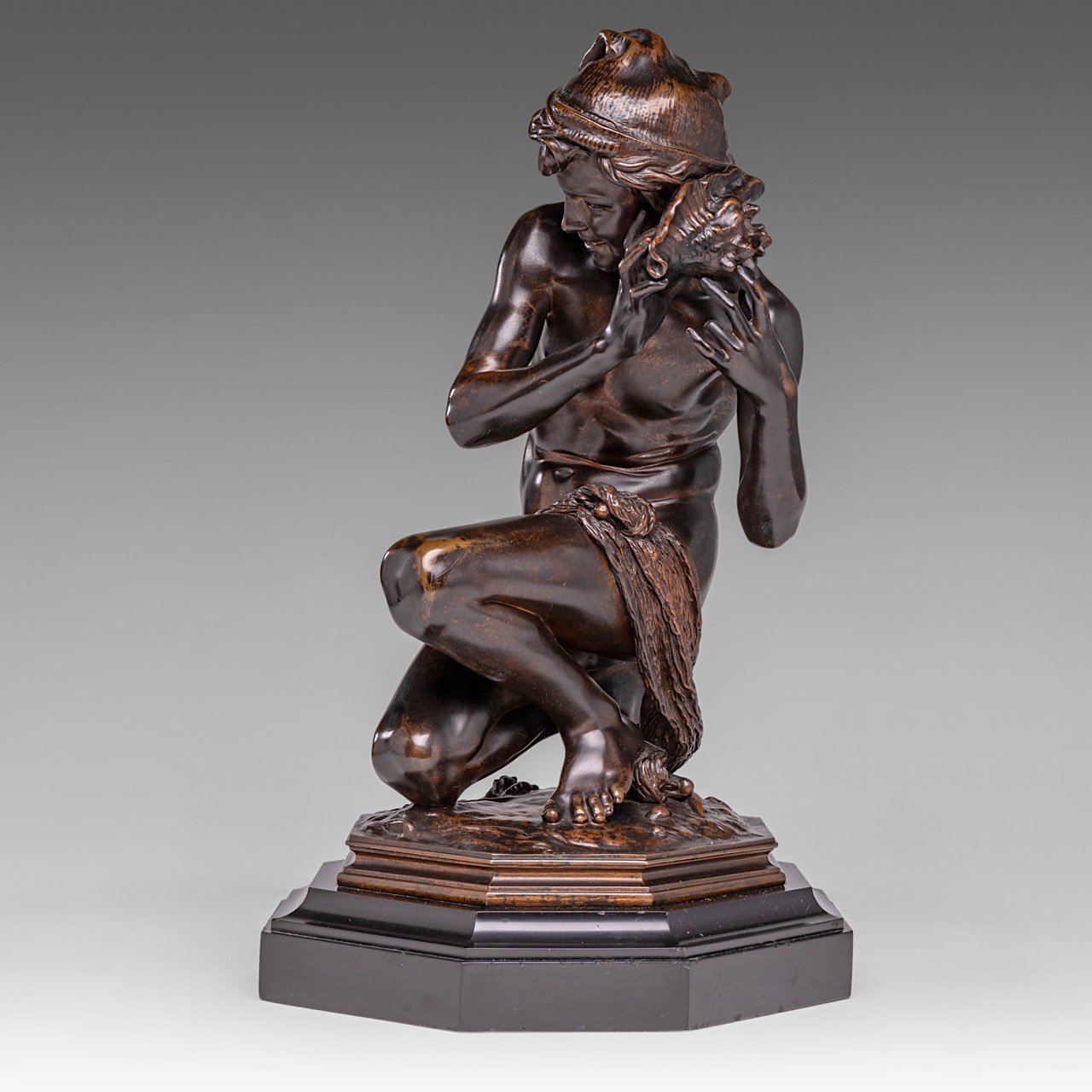 Jean-Baptiste Carpeaux (1827-1875), 'Pecheur a la coquille' (Neapolitan Fisher Boy), patinated bronz - Image 2 of 8