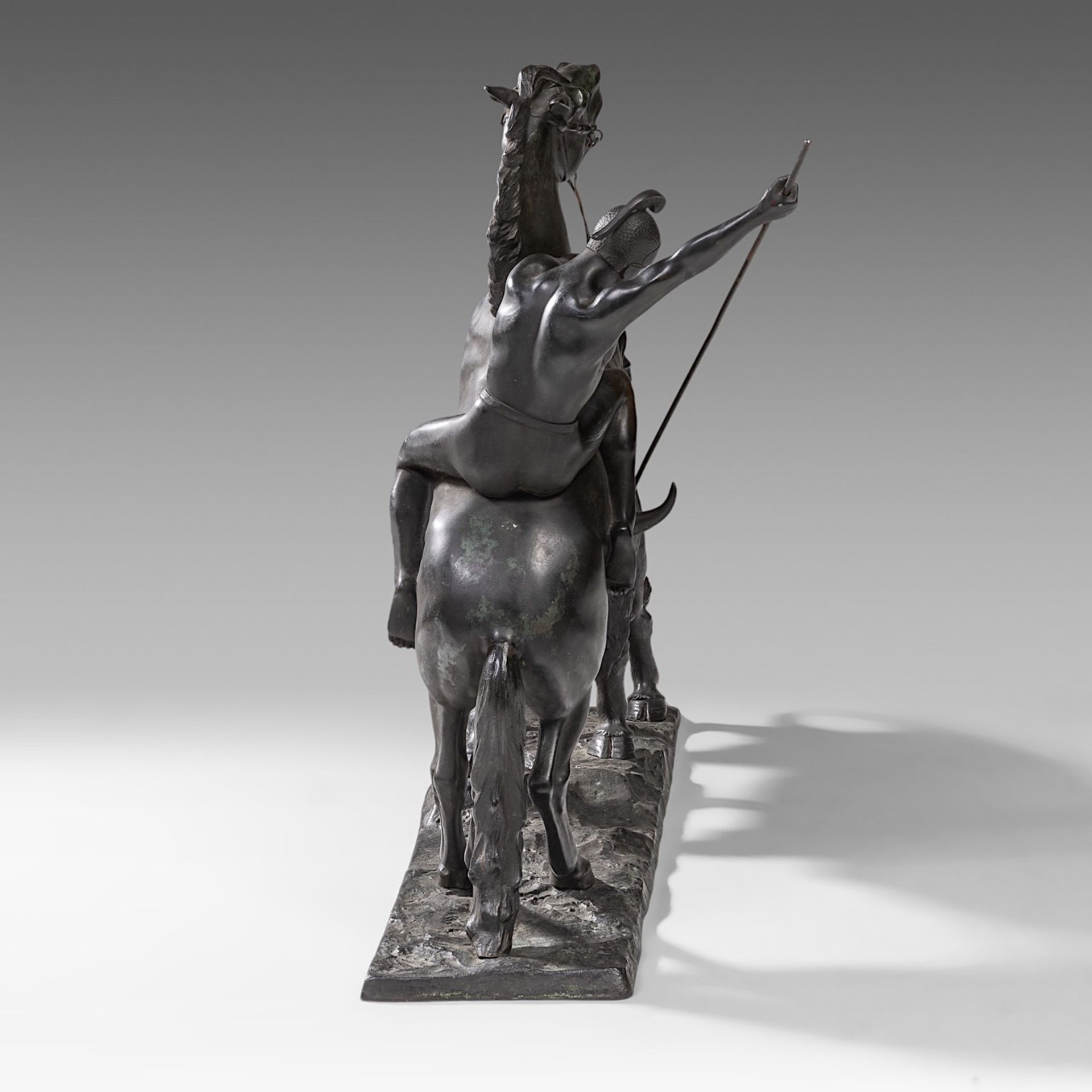 Andree, a Roman horse rider fighting a buffalo, full bronze, H 65 - W 98 cm - Image 5 of 8