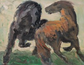 Hubert Malfait (1898-1971), horses in motion, oil triplex 40 x 50 cm. (15 3/4 x 19.6 in.), Frame: 61