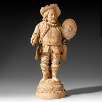 An ivory sculpture, possibly depicting Porthos, 19thC, French, H 50,5 cm - ca. 3000g (+)