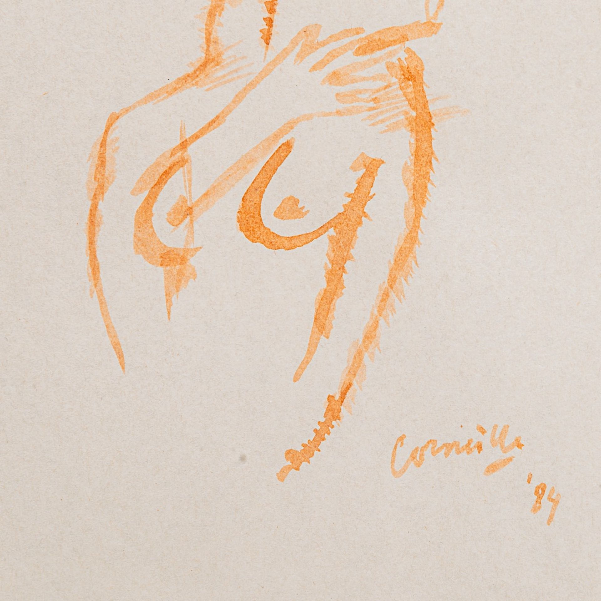 Corneille (1922-2010), 'Lubania', 1984, red watercolour drawing 28 x 20 cm. (11.0 x 7.8 in.), Frame: - Image 5 of 5