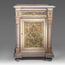 A 19thC 'meuble d'appui' with marble top with mother-of-pearl and gilt inlay decoration, H 109 - W 8