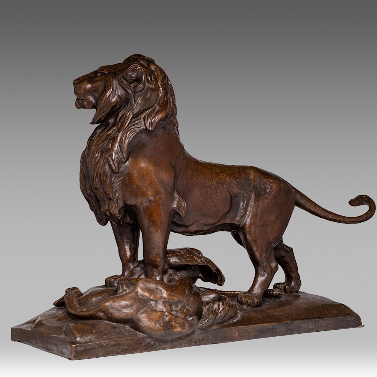 Auguste Nicolas Cain (1821-1894), 'The Lion of Nubia and its Prey', H 62 - W 72 cm - Image 4 of 8