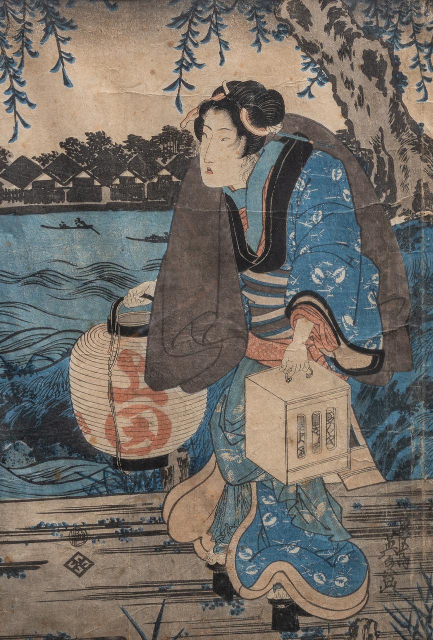 Three Japanese woodblock prints by Keisai Eisen (1790-1848) of beautiful women (bijin-ga) - Image 7 of 22