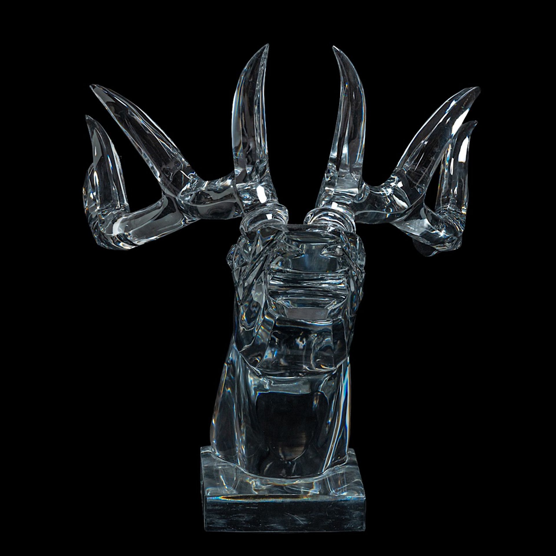 A large Baccarat crystal stag head, signed to the bottom, H 40 - W 57 cm - Image 3 of 8