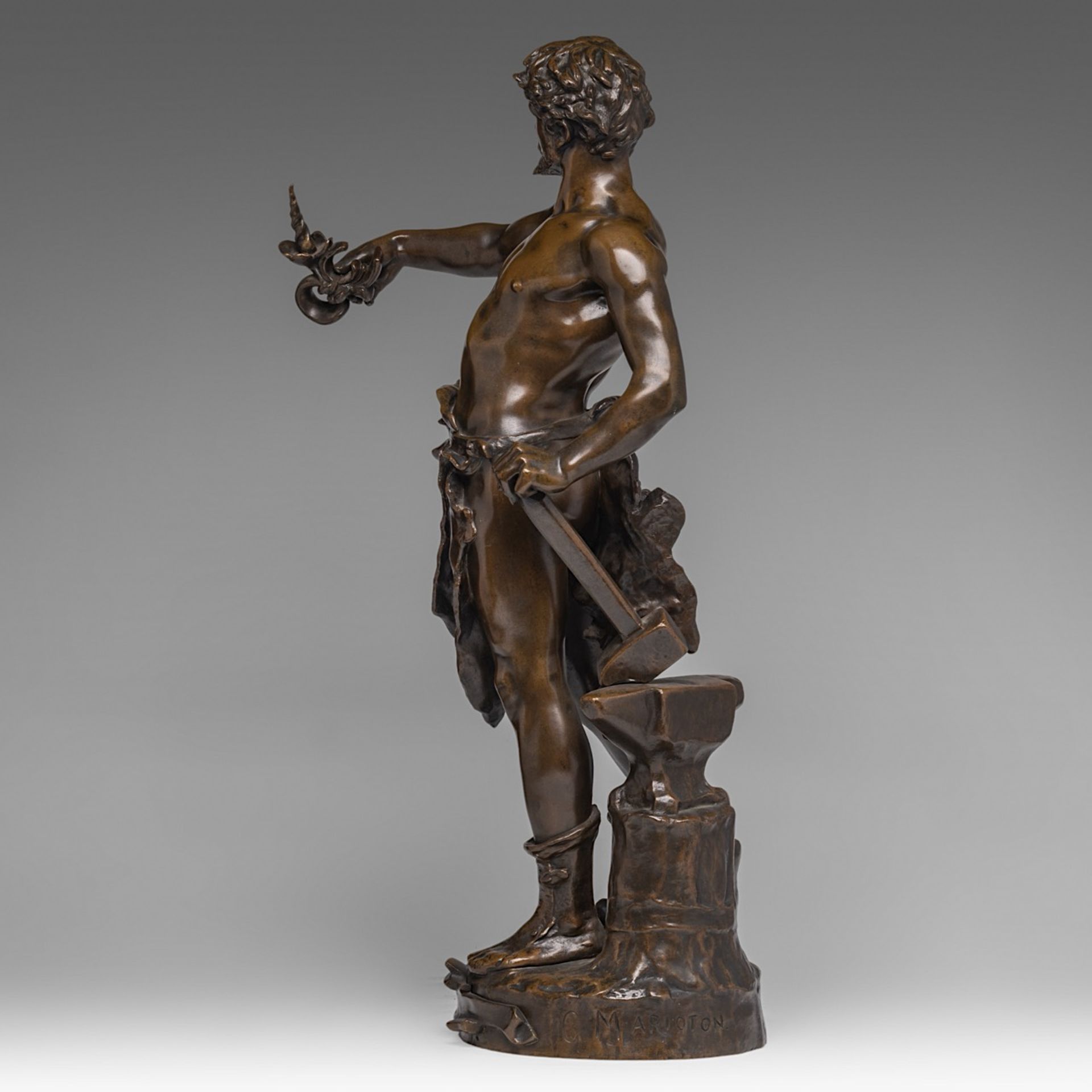 Claudius Mariton (1844-1919), 'Le Travail', patinated bronze, H 65 cm - Image 3 of 6