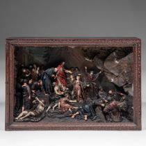 A wax devotional altarpiece depicting the resurrection of Lazarus, H 60,5 - W 88 - D 23 cm