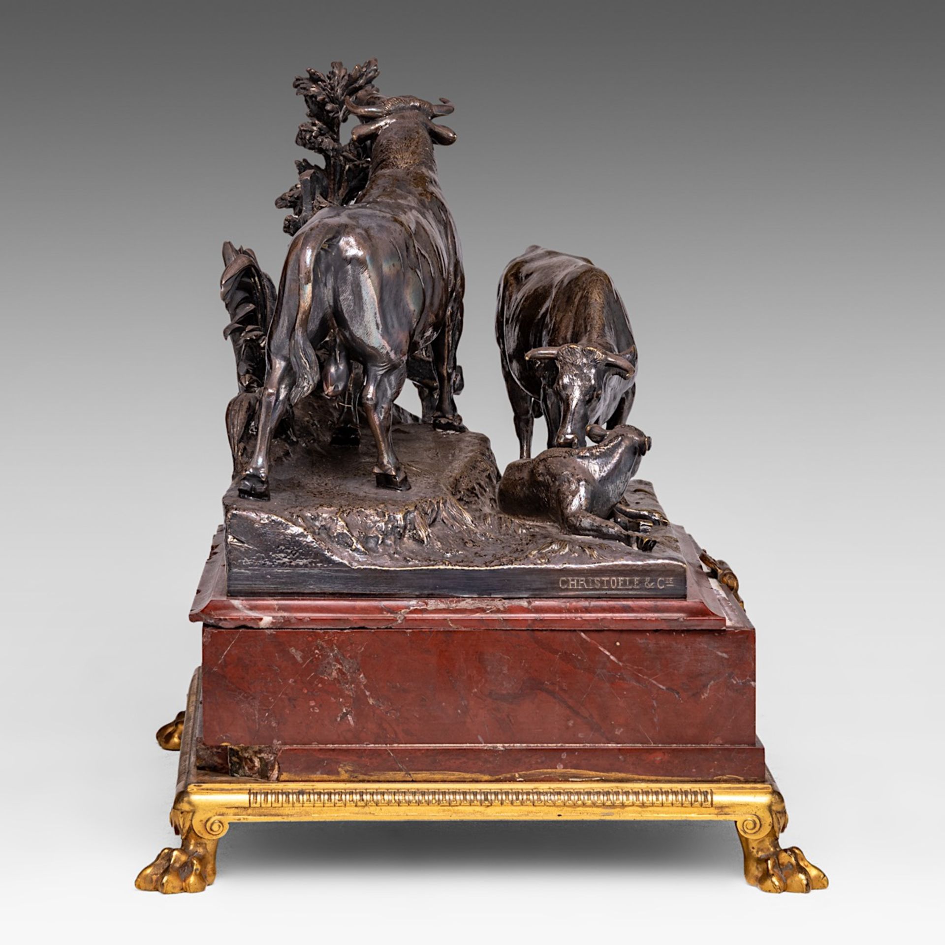 Louis-Pierre Rouillard (1820-1881), a silver-plated bronze group of a bull, a cow and a calf, cast b - Image 5 of 7