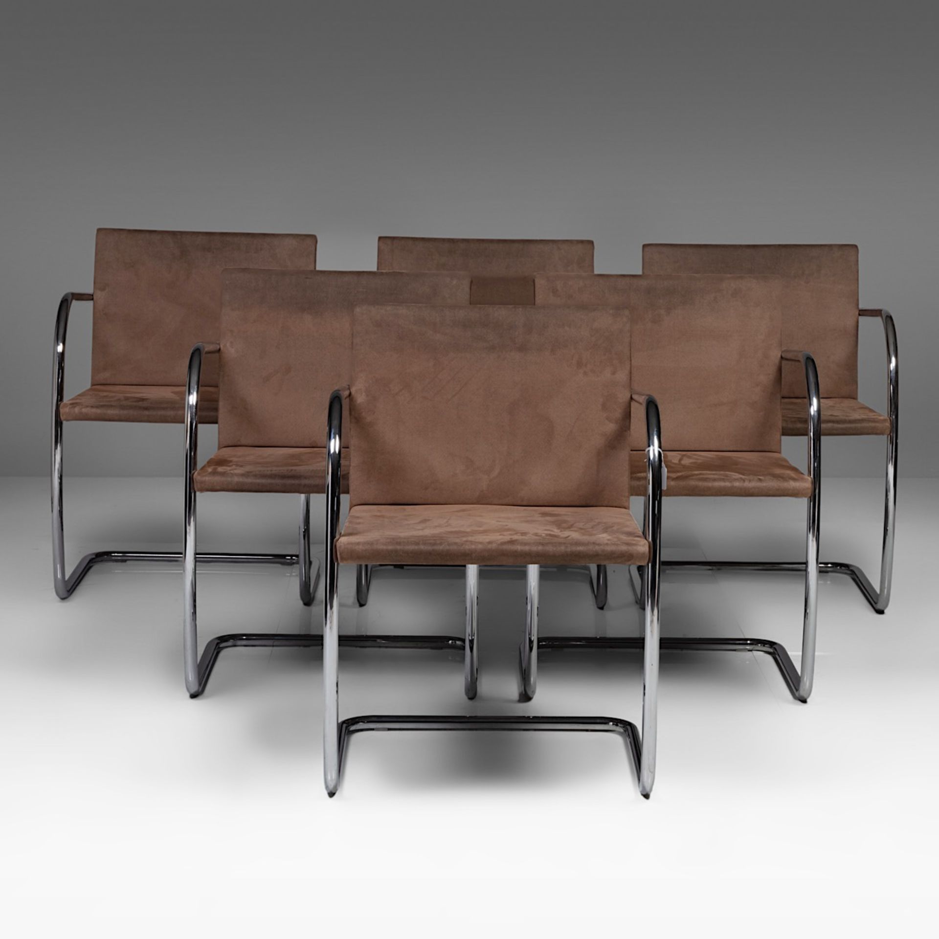 A set of 6 tubular Brno chairs by Ludwig Mies van der Rohe for Knoll, marked, H 78 - W 55 cm