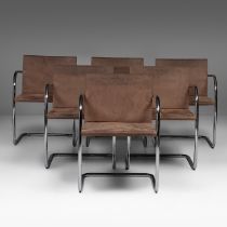 A set of 6 tubular Brno chairs by Ludwig Mies van der Rohe for Knoll, marked, H 78 - W 55 cm