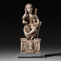 A large 17th-18thC Goa ivory carving of Christ represented as the Good Shepherd, ivory H 22,5 cm - t