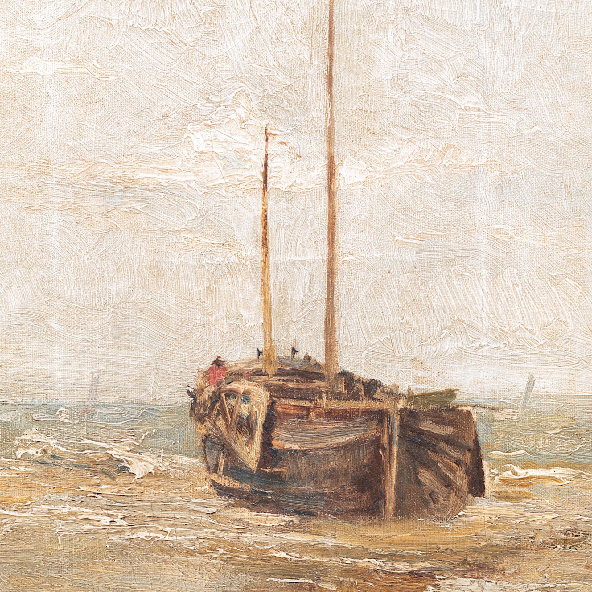 Valerius De Saedeleer (1867-1942), 'La barque a maree basse', 1890, oil on canvas 65 x 40 cm. (25.5 - Image 5 of 6