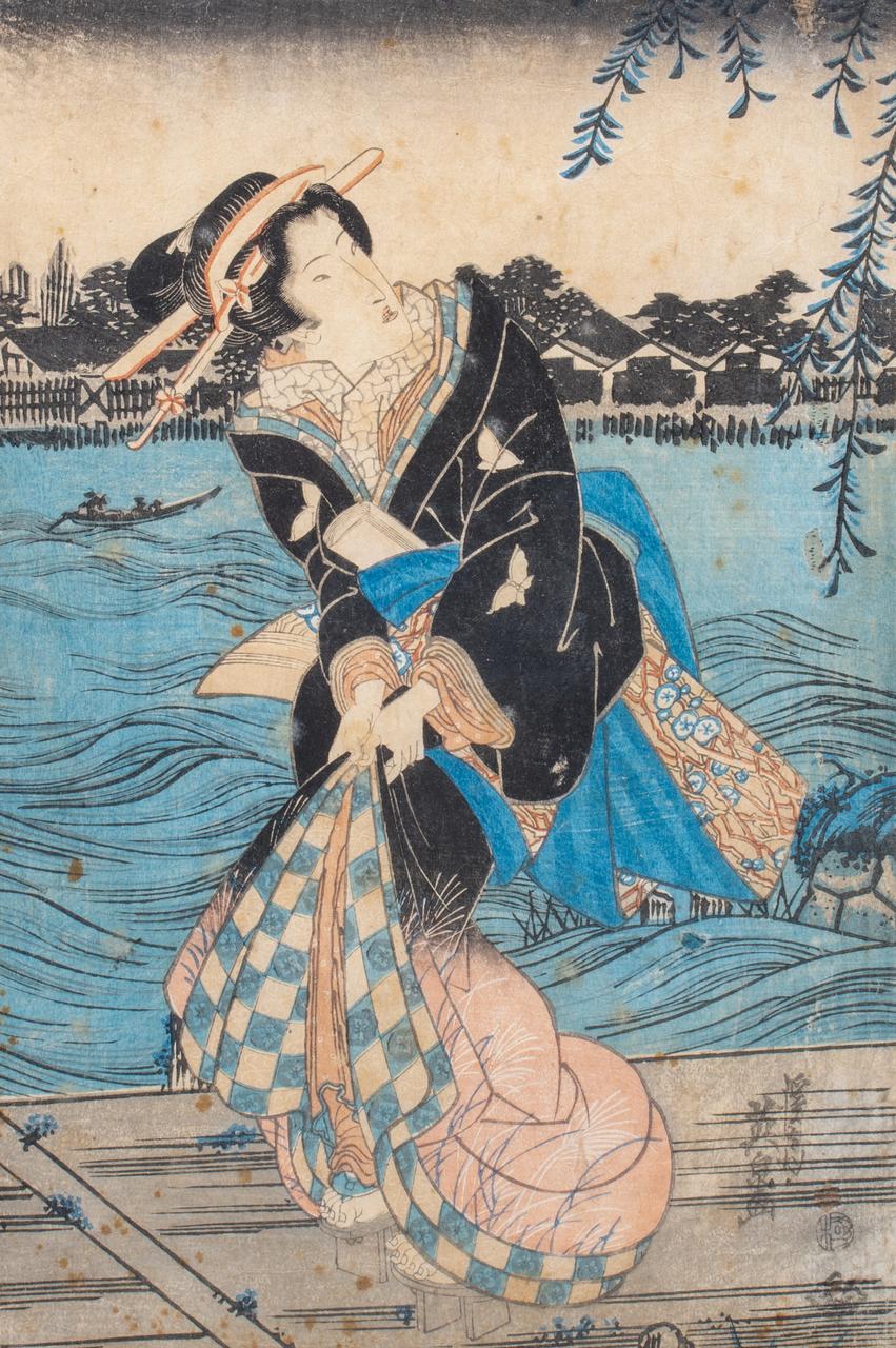 Three Japanese woodblock prints by Keisai Eisen (1790-1848) of beautiful women (bijin-ga) - Image 2 of 22