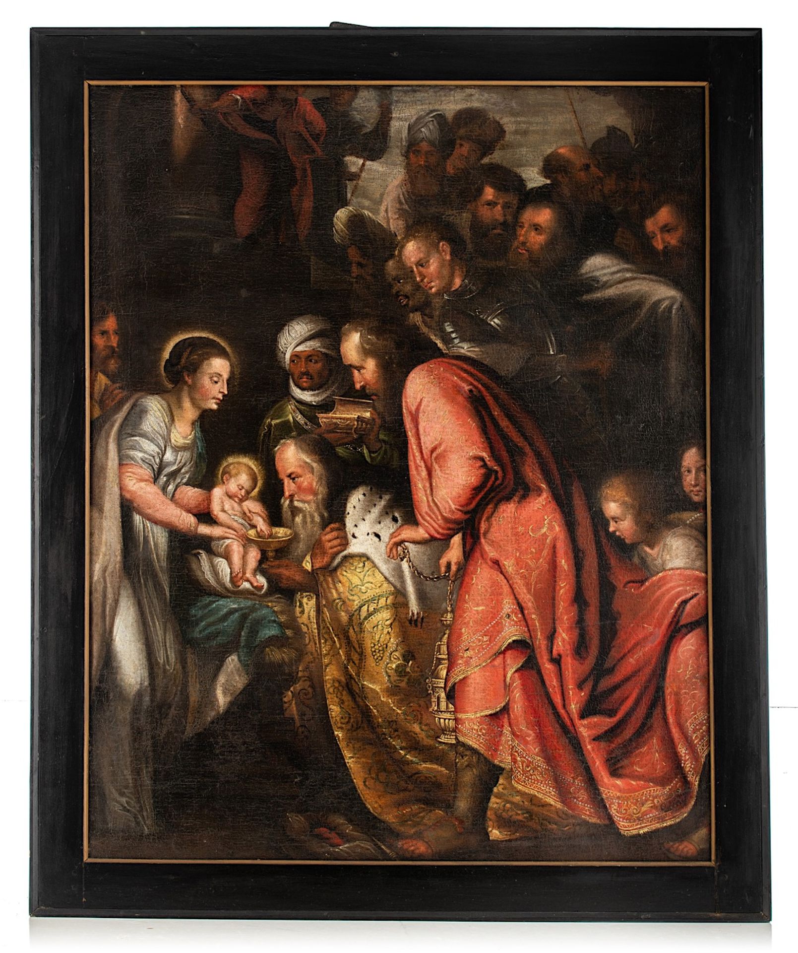 The adoration of the Magi, 17thC, oil on canvas, 102 x 129 cm - Image 2 of 7