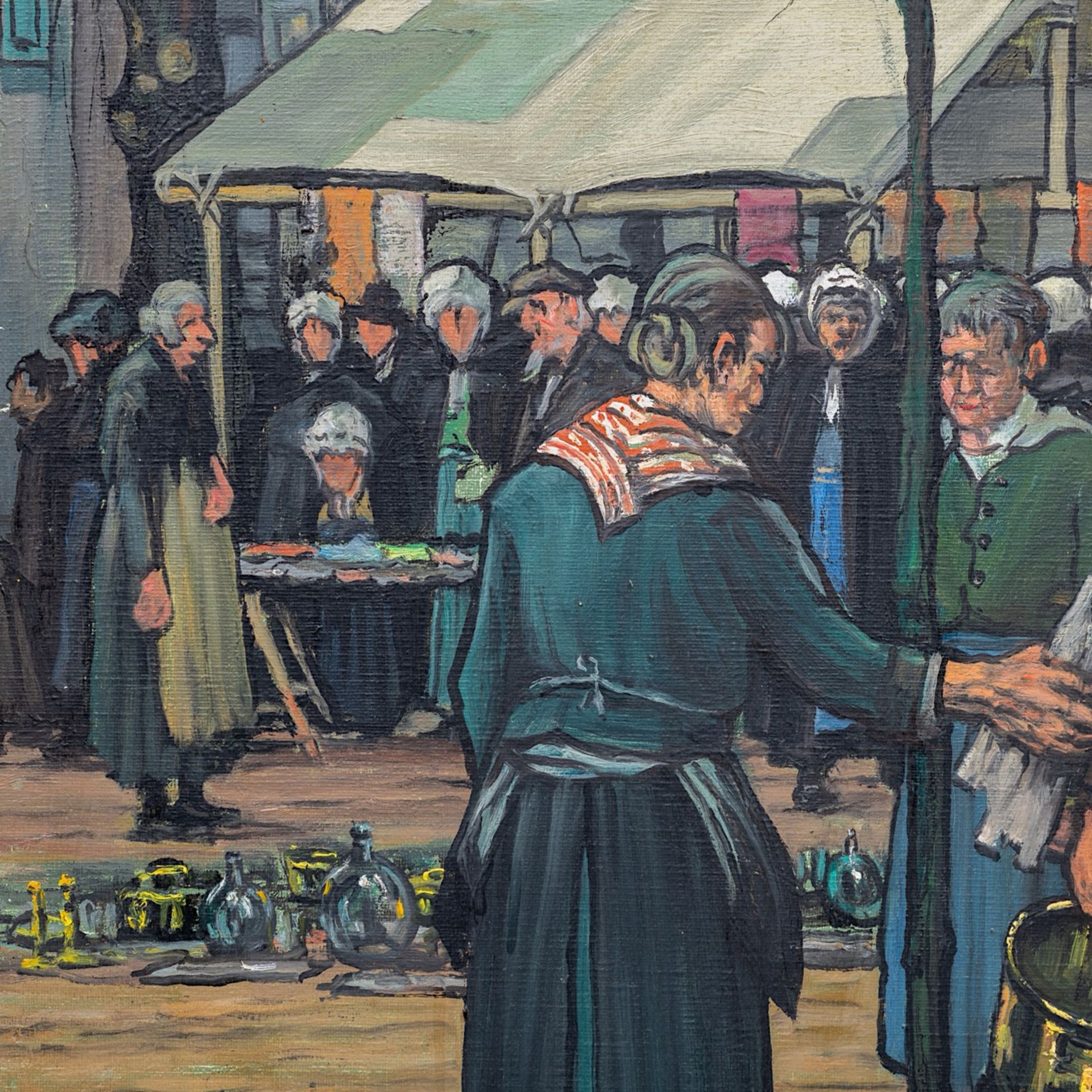 Achille Van Sassenbrouck (1886-1979), flea market at the Dijver in Bruges, oil on canvas 100.5 x 108 - Bild 7 aus 9