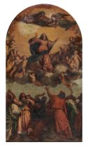 After The Assumption of the Virgin by Titian (1488-90-1576), oil on canvas 68 x 39 cm. (26.7 x 15.3
