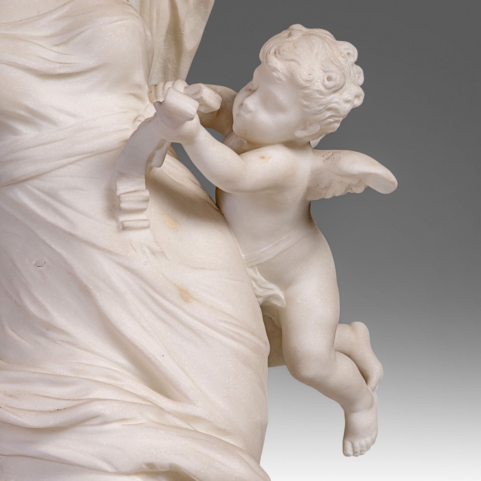 Auguste Moreau (1834-1917), 'La toilette de Venus', Carrara marble on matching column, H 95 - 194 cm - Image 13 of 14