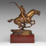 Georges Recipon (1860-1920), 'Le Marechal Ney chargeant a Waterloo', gilt bronze, H 53,5 cm