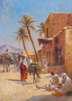 Alexis Auguste Delahogue (1867-1953), orientalist view of the streets of Tolga, Algeria, oil on canv