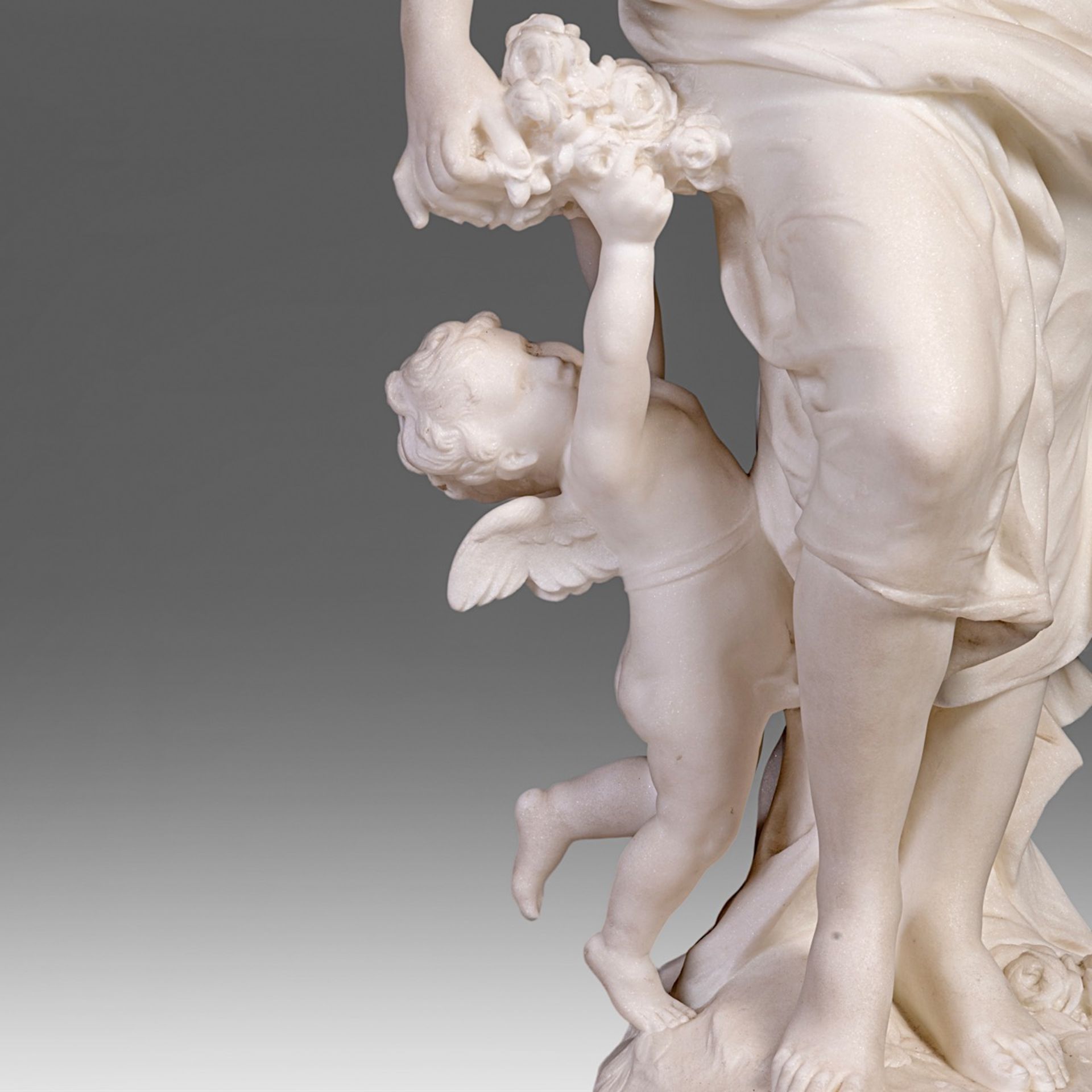 Auguste Moreau (1834-1917), 'La toilette de Venus', Carrara marble on matching column, H 95 - 194 cm - Image 14 of 14