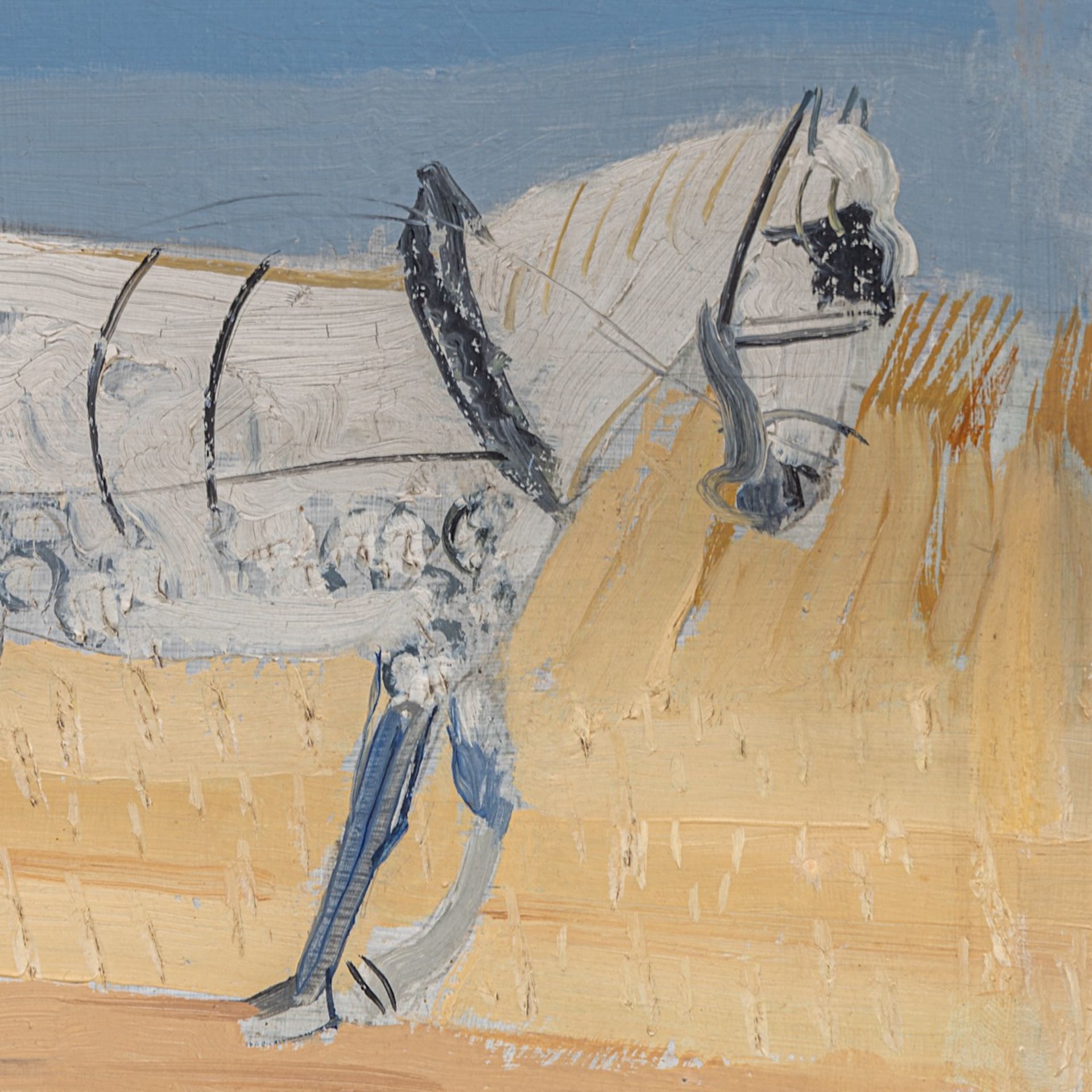 Hubert Malfait (1898-1971), female farmer ploughing the field with horse, oil on panel 40 x 50 cm. ( - Image 5 of 5