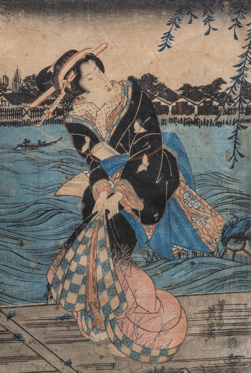 Three Japanese woodblock prints by Keisai Eisen (1790-1848) of beautiful women (bijin-ga) - Image 4 of 22