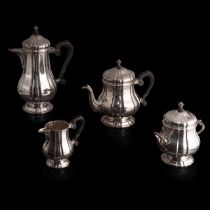 A four-part Regence-style silver coffee and tea set, 950/000, H 12,5 - 28 cm, total weight ca: 2803