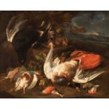 Attrib. to Jan Weenix the Younger (1640/41-1719), hunting still life with poultry, oil on canvas 76