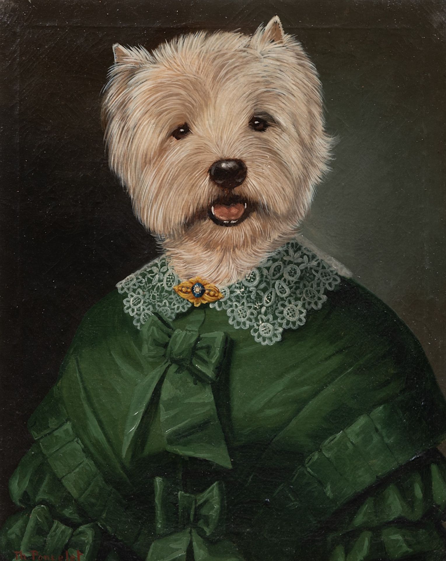 Thierry Poncelet (1946), the portrait of Lady Yorkshire terrier, oil on canvas 54 x 43.5 cm. (21.2 x