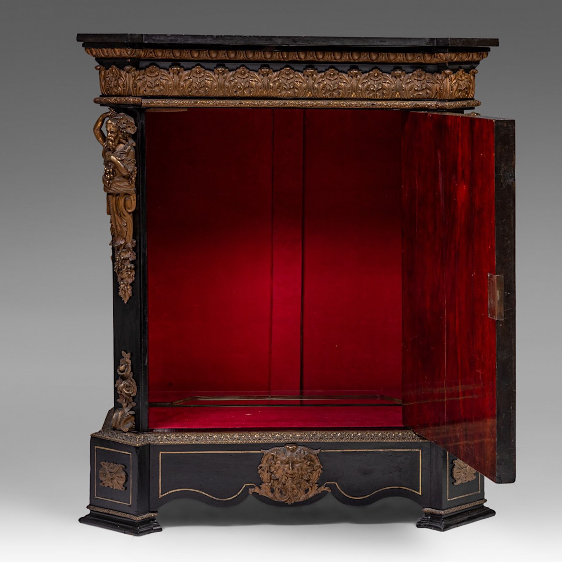 A Napoleon III 'meuble d'appui' with pietra dura inlay and marble top, H 120 cm - W 96 cm - D 47 cm - Bild 4 aus 10