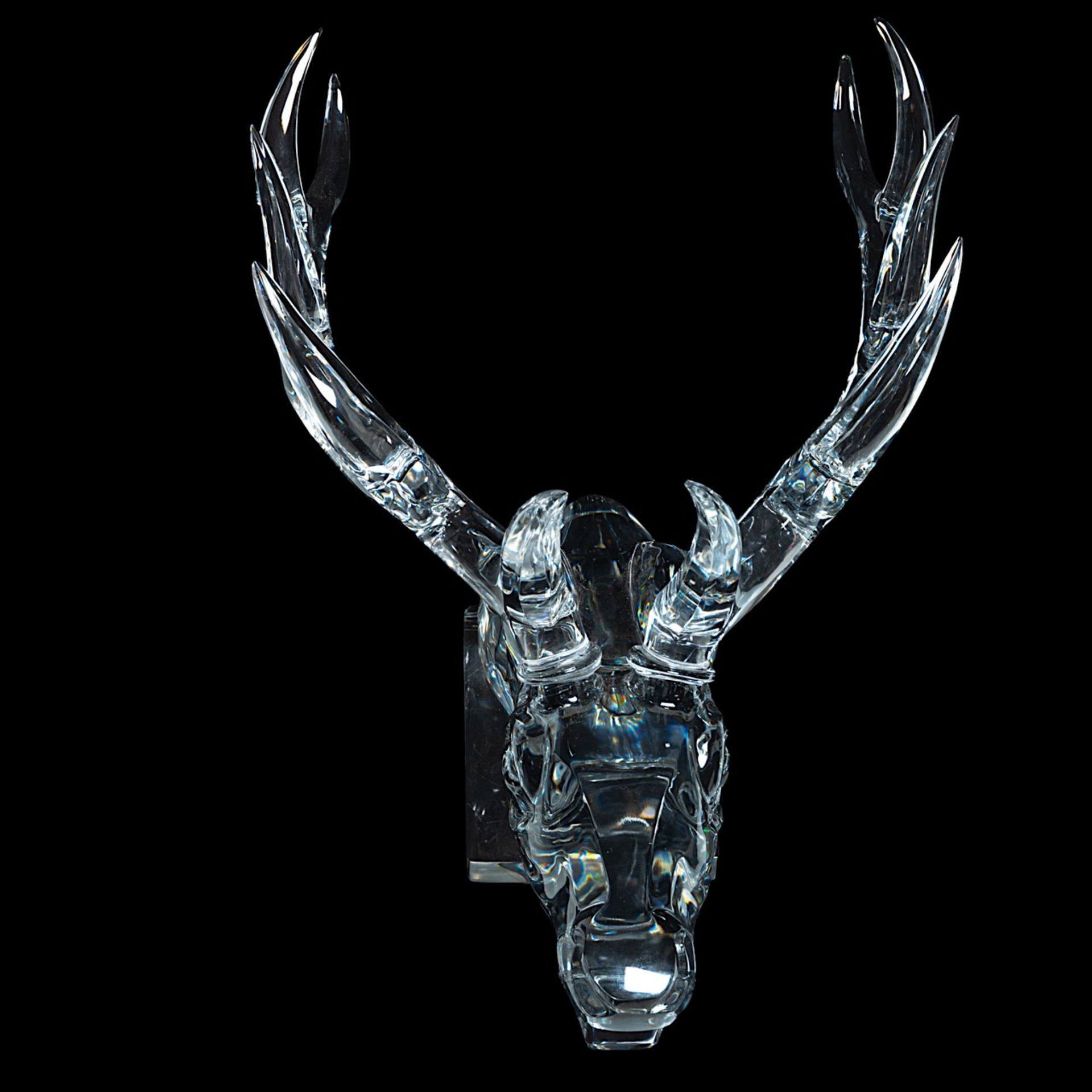 A large Baccarat crystal stag head, signed to the bottom, H 40 - W 57 cm - Image 7 of 8