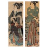 Six manga and prints by Eisen, two portraits of courtesans, format double oban, 83,5 x 37,5 cm / 80