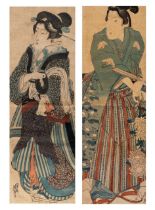 Six manga and prints by Eisen, two portraits of courtesans, format double oban, 83,5 x 37,5 cm / 80