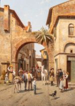 Jacques Carabain (1834-1933), street view in Tivoli, Italy, oil on canvas 76 x 54 cm. (30.3 x 21.2 i