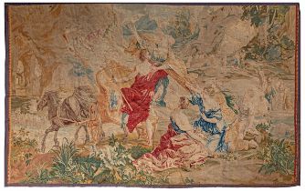 An 18thC Brussels wall tapestry depicting 'the abduction of Proserpina', 450 x 270 cm