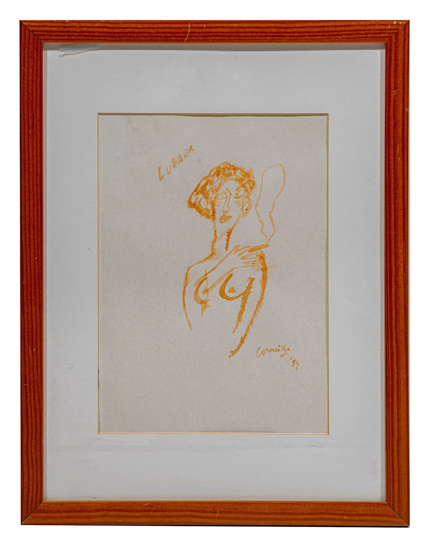 Corneille (1922-2010), 'Lubania', 1984, red watercolour drawing 28 x 20 cm. (11.0 x 7.8 in.), Frame: - Image 2 of 5