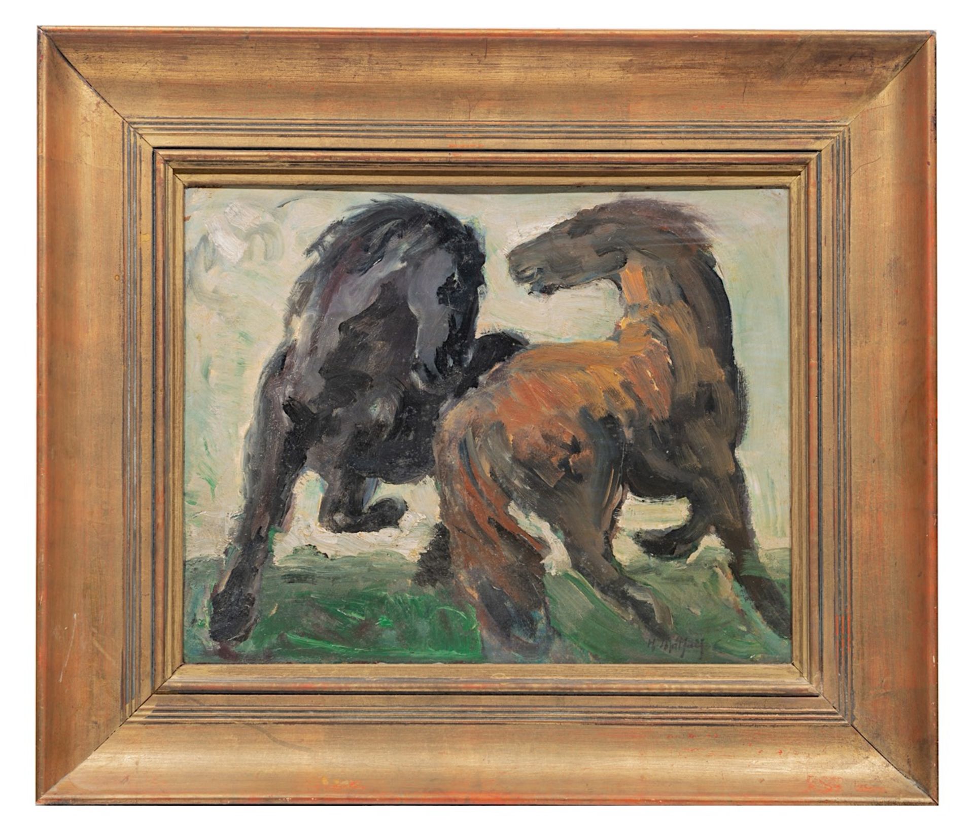 Hubert Malfait (1898-1971), horses in motion, oil triplex 40 x 50 cm. (15 3/4 x 19.6 in.), Frame: 61 - Bild 2 aus 4