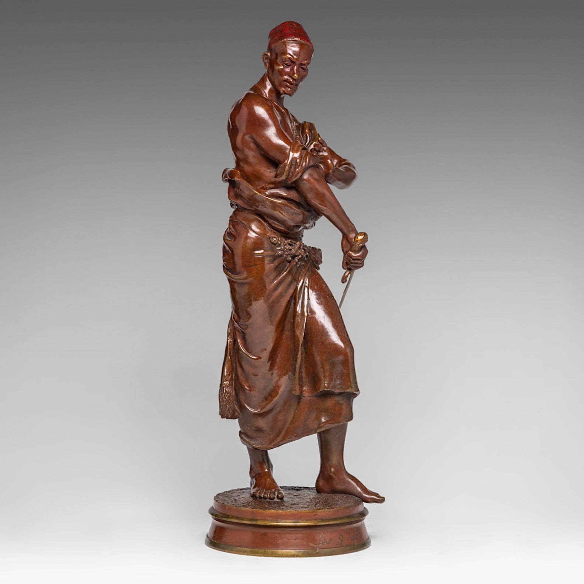 Georges-Charles Coudray (1862-1932), 'Le Gardien du Harem' brown patinated bronze, H 58 cm - Image 5 of 8