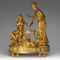 An exceptional Neoclassical 'cercle tournant' gilt bronze mantle clock, depicting 'La Toilette de Ve
