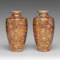 A pair of Japanese Satsuma 'Millefleur' vases, signed, Meiji period, H 19 cm